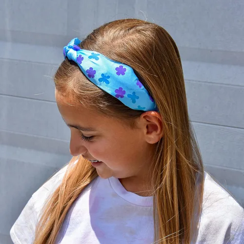 Miniatura 6 de FROG SAC Diadema de nudo azul que cambia de color para niñas, diademas de mariposa para niños, lindas bandas de pelo de flores anudadas de satén