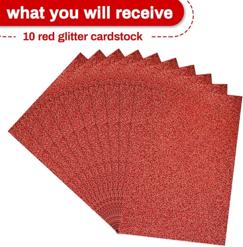 Miniatura 7 de Papel de cartulina con purpurina roja Sukh - Cartulina con purpurina para manualidades A4 gruesa, colores para Navidad, San Valentín, caja de Rojo