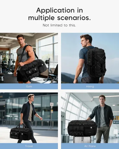 Miniatura 6 de Bolsa táctica de gimnasio con compartimento para zapatos, mochila de viaje 3 en 1, mochila para artículos personales, mochila de fin de semana