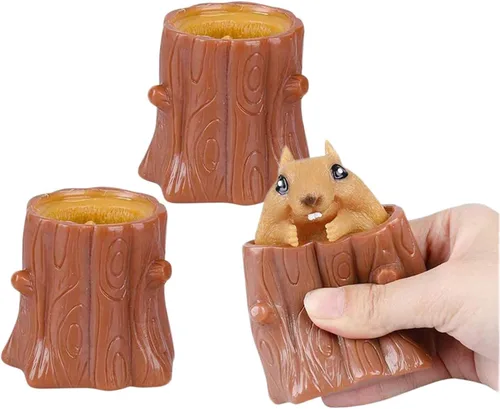 Juego de 3 piezas de juguetes de ardilla para apretar, taza de ardilla malvada, juguetes sensoriales para ansiedad, juguete para apretar para