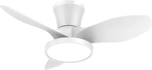 Miniatura 15 de ocioc Ventilador de techo silencioso con luz LED, motor de CC de 32 pulgadas, control remoto de gran volumen de aire, nogal para cocina, dormitorio