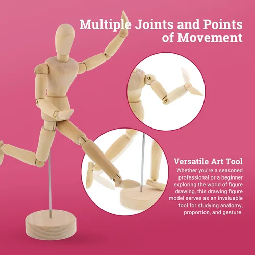 Miniatura 4 de US Art Supply® - Maniquí articulado de madera de 8 pulgadas para mujer, maniquí articulado con base y cuerpo flexible, perfecto para dibujar