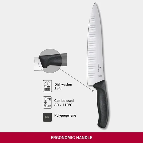 Miniatura 4 de Victorinox Swiss Classic, Cuchillo de trinchar, hoja extra afilada, borde estriado, 9.8 in, mango de plástico, acero inoxidable, negro