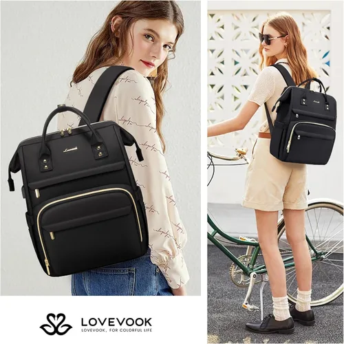Miniatura 6 de LOVEVOOK Mochila para laptop, 15.6 pulgadas profesional para mujer, bolsa de computadora, mochila para enfermera, profesora, bolsa de trabajo Negro