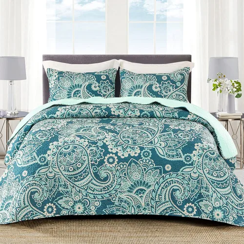 Miniatura 22 de Whale Flotilla Colcha de retazos tamaño individual, colcha floral bohemia extra suave para cama, reversible, ligero, juego de ropa de cama con 1 Azul