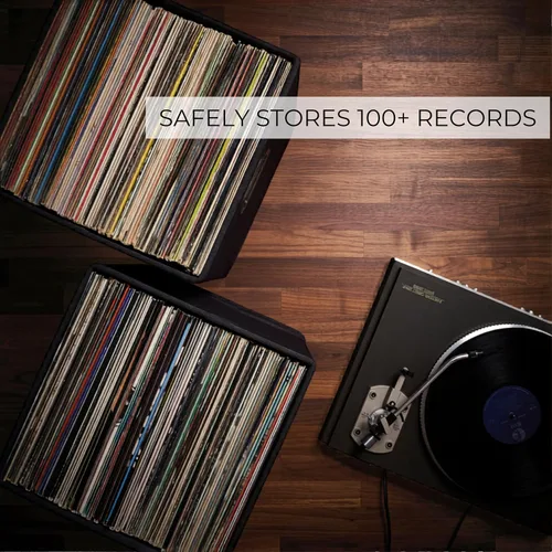 Miniatura 4 de ZICOTO Juego de caja de almacenamiento de discos de vinilo decorativa para más de 100 discos individuales, resistente y fácil de transportar