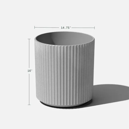 Miniatura 3 de Veradek Serie Demi Maceta redonda para porche, patio, jardín trasero Material duradero de plástico-hormigón Decoración moderna para plantas Gris