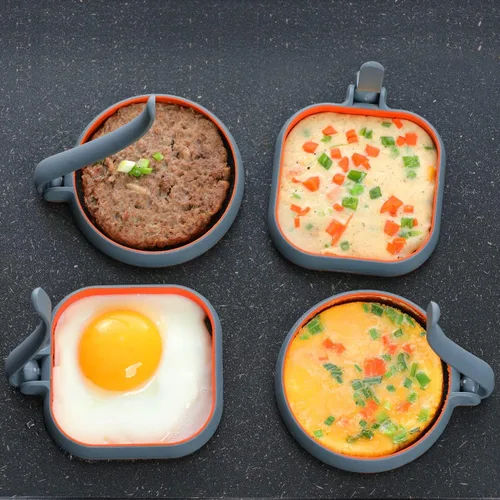 Miniatura 11 de GOYLSER Anillos de Huevo de Silicona Blancos de Grado Alimentario, 2 Paquetes de Anillos de Huevo Cuadrados + 2 Paquetes de Moldes de Huevo Redondos