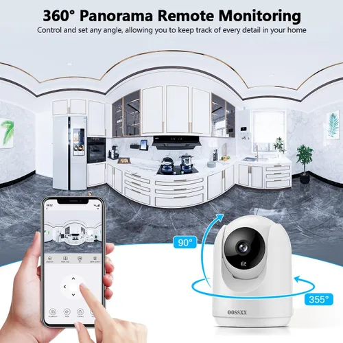 Miniatura 3 de OOSSXX Cámara de seguridad interior de audio de 2.7 K con resolución de 2,7 K, monitor de bebé y monitor de mascotas, aplicación gratuita, PTZ Nanny