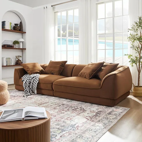 Miniatura 18 de SSC SATITUNCASA - Sofá modular curvo de 102.36 pulgadas, acogedor sofá Boucle para sala de estar, sofá de 4 plazas color crema con almohadas, sofá