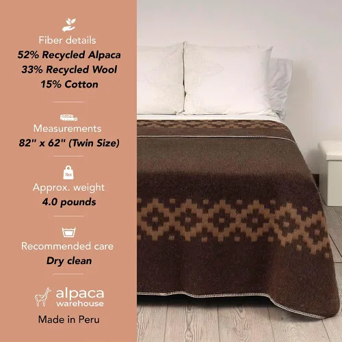 Miniatura 4 de Manta gruesa de lana de alpaca de peso pesado para acampar al aire libre e interiores, suave, tamaño individual, diseño étnico de Perú