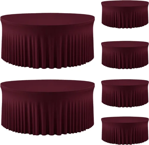 Miniatura 24 de 2 Pack White 72 inch Round Spandex Tablecloth, Washable Stretchy Fitted 6FT Round Tables,Elastic Edge with Skirt, Wrinkle-Free Table Cloths for