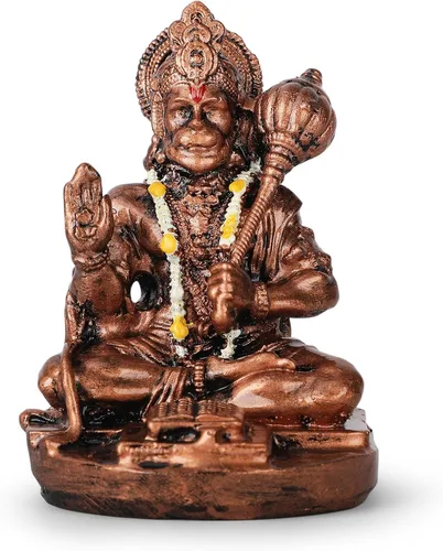 Miniatura 10 de Ídolo de Bajrang Bali Lord Hanuman Ji de color naranja hecho a mano en postura de bendición Ídolo de Dios mono hindú Ídolo para automóvil