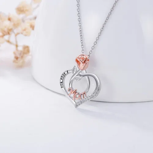 Miniatura 4 de POPKIMI Collares de corazón con diseño de rosas y flores, el mejor regalo para mamá, abuela, abuela, esposa, hija, novia, joyería de cumpleaños