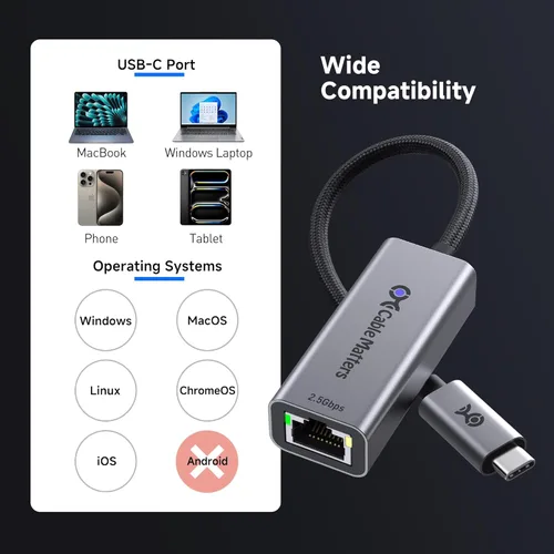 Miniatura 6 de Cable Matters Adaptador USB C a Ethernet de 2.5 Gb, velocidad de red de 2.5 Gigabit, adaptador USB C a Ethernet compatible con USB4, Thunderbolt