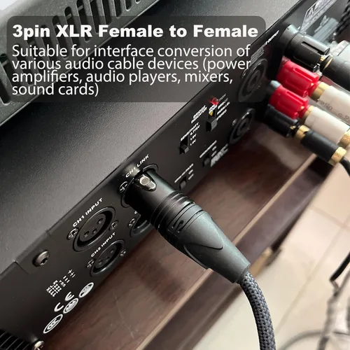 Miniatura 5 de Cable de audio de equilibrio de 3 pines hembra a hembra, cables de conexión de micrófono de 3 pines, cables de conexión XLR hembra a hembra DMX