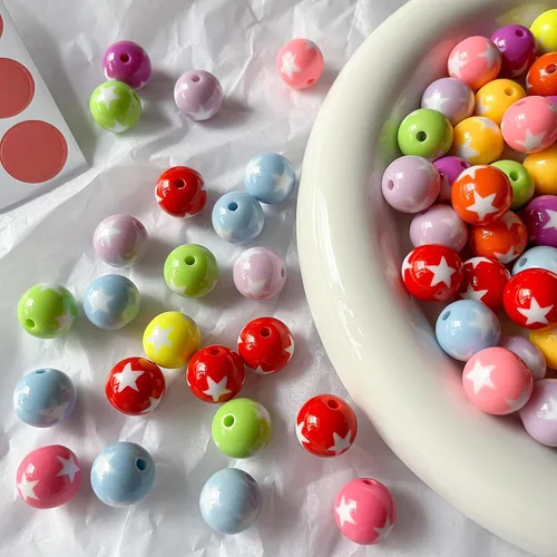 Miniatura 4 de Cuentas de acrílico de 16 mm Cuentas de estrella Cuentas coloridas Cuentas redondas multicolor para hacer joyas de bricolaje (Cuentas de estrella)