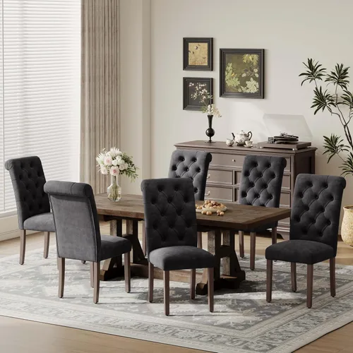 Miniatura 9 de MALOL Parsons - Juego de 4 sillas de comedor tapizadas copetudas, sillas de cocina con asiento acolchado y patas de madera maciza, sillas laterales