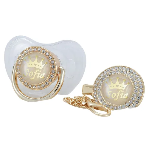 Juego de Chupete y Clip Personalizado con Nombre en Oro Rosa con Brillos, Regalo Ideal para Baby Shower, Sesión de Fotos de Recién Nacido y Recuerdo