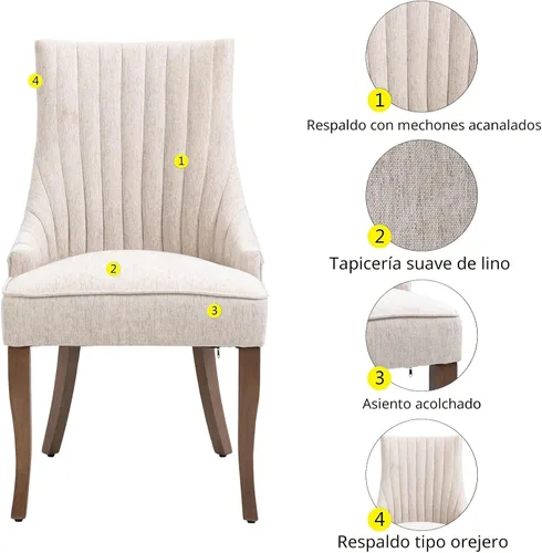Miniatura 6 de mikibama - Juego de 2 sillas de lino para comedor con reposabrazos abotonados, tapizadas, para cocina y cena, sillas de acento cómodas de tela
