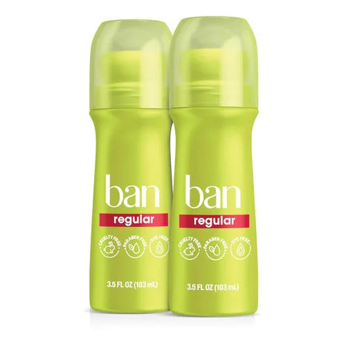 Ban Desodorante Antitranspirante Roll-on Invisible para Mujeres y Hombres, Protección contra Olor y Sudor de Axilas de 24 Horas, Regular, 3.5 Oz,