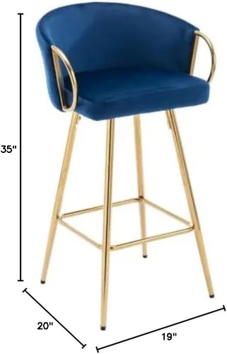 Miniatura 2 de Taburetes de bar modernos de terciopelo, juego de 2 taburetes de bar con respaldo y reposapiés cromados, taburetes de bar altos con patas doradas