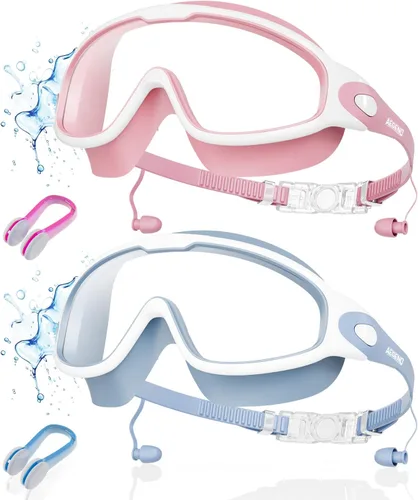 Aegend - Nuevas gafas de natación de visión amplia para adultos, con protección antiniebla/UV, sin fugas, con tapones para los oídos para hombres y