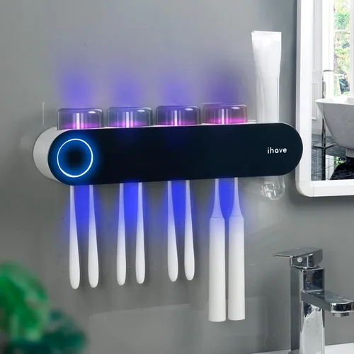Miniatura 11 de iHave Soportes para cepillos de dientes eléctricos de pared con 3 vasos, esterilizador UV, dispensador de pasta dental, accesorios y decoración