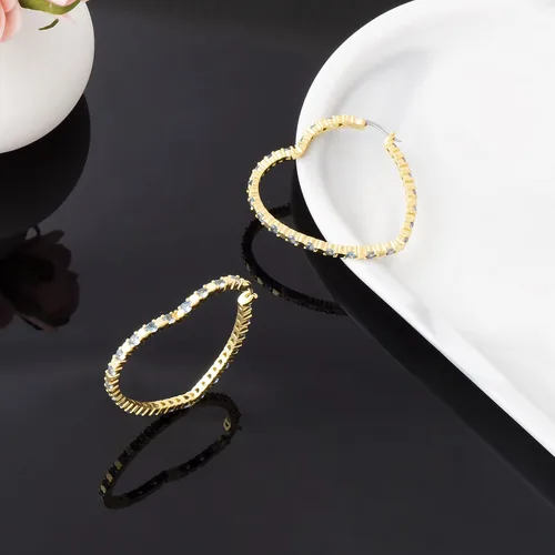 Miniatura 5 de G&GEMSJEW Gold Big Heart Earrings Women Colorful Cubic Zirconia Big Hoops Earrings 18K Gold Plated Heart-shaped CZ Heart Crystal Earrings