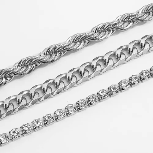 Miniatura 4 de Octwine Juego de pulseras de diamantes de imitación de moda para mujer, oro y plata, con colgante grueso, cadena apilable, brazalete ajustable