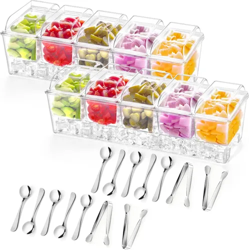 Miniatura 12 de Lifewit Organizador de condimentos enfriado con hielo con 5 recipientes de 20 oz (2.5 tazas), servidor de condimentos para fiesta con tapas