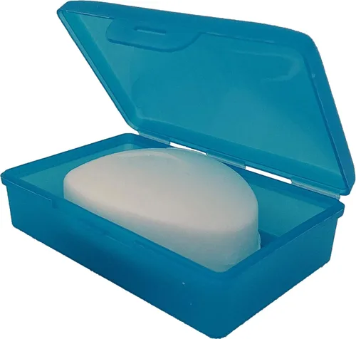 Miniatura 6 de American Comb: Jabonera 1 unidad Aqua - Fabricado en los Estados Unidos - Jabonera con tapa con bisagras y cierre seguro Azul