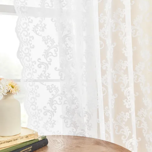 Miniatura 3 de Cortinas de encaje transparentes FOLKSIDE de 72 pulgadas de largo, juego de 2 cortinas florales victorianas de paisley para sala de estar, recámara