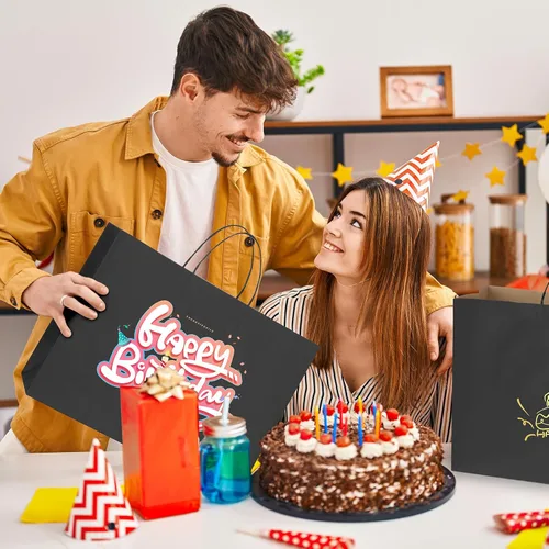 Miniatura 7 de METRONIC Paquete de 100 bolsas de regalo grandes de papel negro de 16X6X12, bolsa de compras kraft con asas para pequeñas empresas, boutique