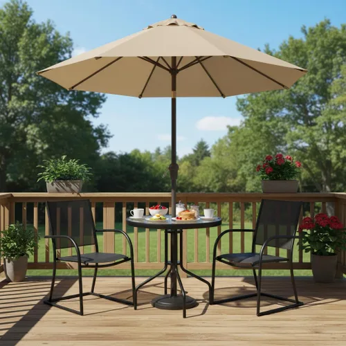 Miniatura 4 de Tangkula Mesa de Comedor Redonda de Vidrio para Patio de 27.5 Pulgadas con Agujero para Sombrilla de 1.57", Marco de Metal Resistente, Mesa Auxiliar