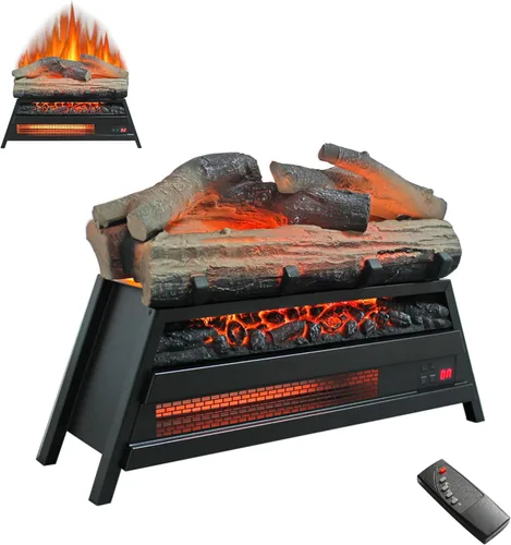 Miniatura 10 de Juego de troncos para chimenea eléctrica de 21 pulgadas, inserto de chimenea con llama realista, brillo de llama ajustable, termostato, temporizador