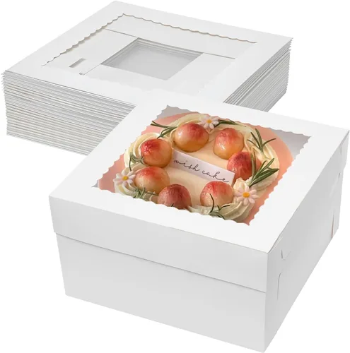 Miniatura 8 de Mcfleet 16 cajas para pasteles de 12 pulgadas 12x12x8 pulgadas cajas de panadería para pasteles de niveles con ventana blancas grandes altas