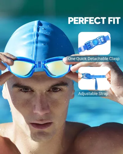 Miniatura 6 de Gafas de natación: paquete de 2 gafas de natación antivaho, sin fugas, protección UV, para adultos, hombres, mujeres, jóvenes Azul y aguamarina