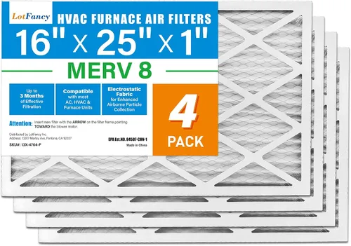 LotFancy Filtro de aire MERV 8 de 16 x 25 x 1, tamaño real: 15.75 x 24.75 x 0.75 pulgadas, horno plisado electrostático y filtro de CA, captura