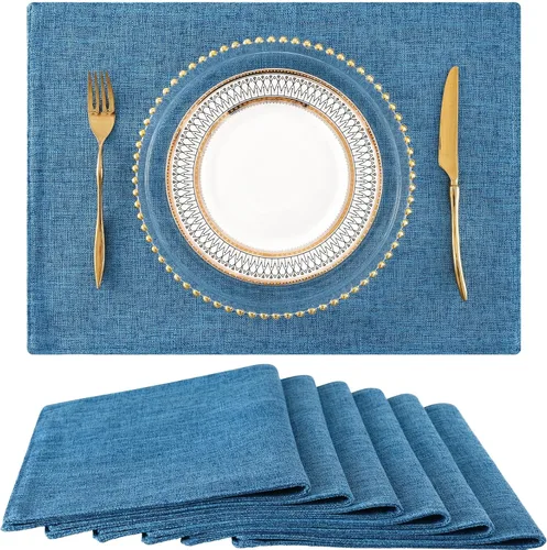 Miniatura 25 de homing - Juego de 4 manteles individuales de algodón y lino, manteles de tela lavables para mesa de comedor de estilo rústico para interiores y Negro