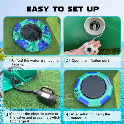 Miniatura 5 de Trampolín inflable de agua para lago, trampolín flotante de agua de 10 pies/12 pies para adultos, plataforma de natación portátil con bomba
