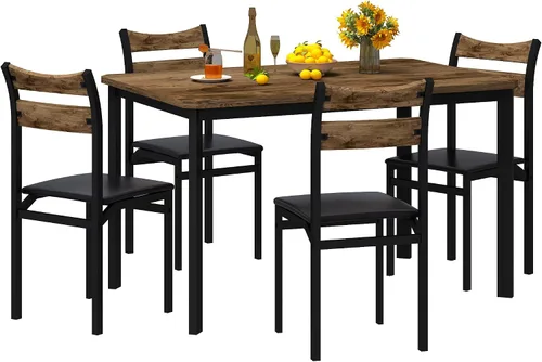 Recaceik Juego de mesa de comedor para 4, mesa de cocina de madera con marco de metal y tablero de MDF, juego de mesa de cocina de 5 piezas para