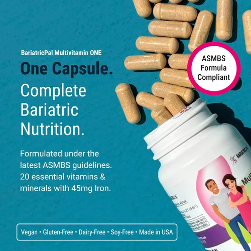 Miniatura 2 de BariatricPal Multivitamínico UNO 1 por día! Cápsula multivitamínica bariátrica con 18 mg de hierro Cápsula fácil de tragar Vitamina