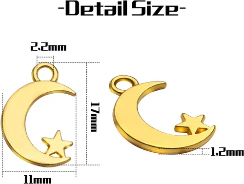 Miniatura 3 de Jdesun 100 dijes de aleación de oro con forma de luna y estrella para hacer joyas y manualidades