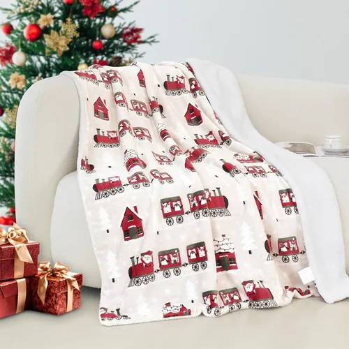 Miniatura 35 de Elegant Comfort - Manta reversible y ultra suave de franela con forro polar - Manta de sherpa navideña de invierno - Ligera, suave y acogedora
