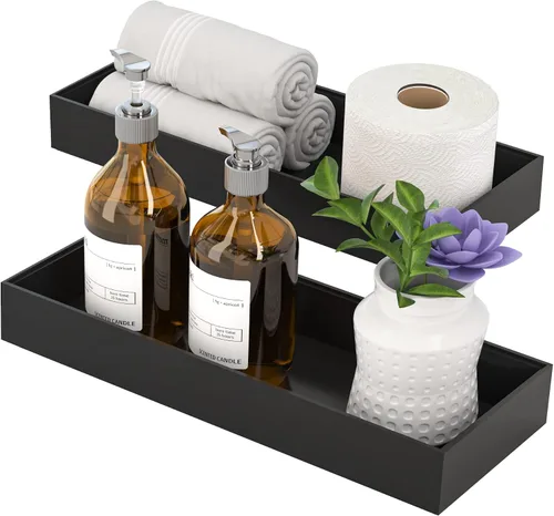 Miniatura 7 de Bandeja para Tanque de Inodoro para Decoración Moderna de Baño Negro, Juego de 2 Organizadores para la Parte Superior del Tanque del Inodoro, Caja