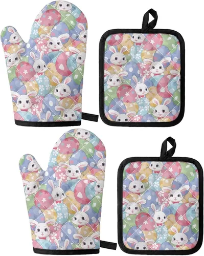 Miniatura 20 de UNICEU Juego de 4 manoplas de horno personalizadas y soportes para ollas, decoración de cocina, guantes protectores personalizados para hornear
