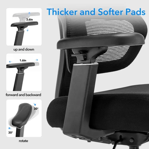 Miniatura 8 de Silla de oficina ergonómica de 400 libras de capacidad, silla de escritorio de malla con soporte lumbar, reposabrazos 3D, reposacabezas ajustable