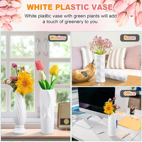 Miniatura 6 de Thyle 20 jarrones de plástico para flores, florero de plástico blanco con aspecto de cerámica, jarrones de plástico para centros de mesa, jarrones