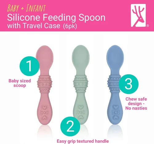 Miniatura 2 de Elk and Friends - Cucharas de silicona para bebés Estuche de viaje incluido Cuchara para bebés y niños pequeños de primera etapa Etapa